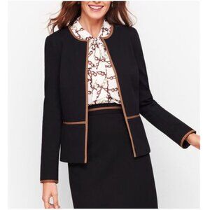Talbots Blazer Jacket Womens 2 Black Brown Open Front Quiet Luxury Old Money